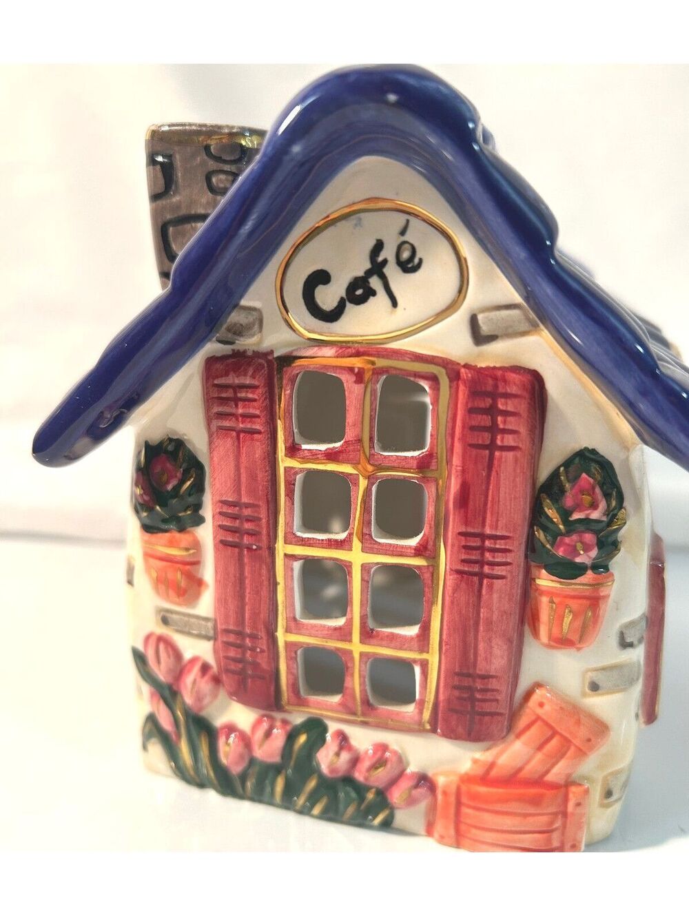 Cottage Cozy's Cafe House #20003 Ceramic Tea Light Holder French Country 5"